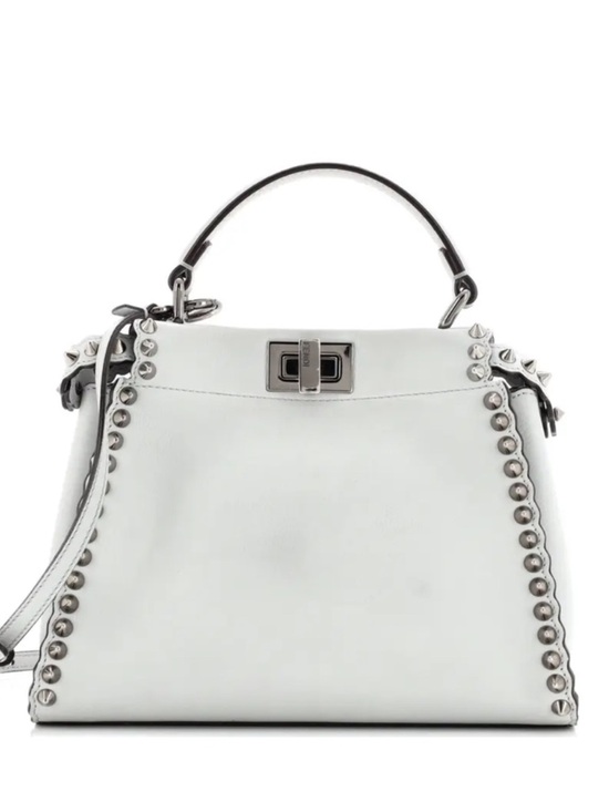 Fendi Handbags - Fendi Peekaboo Mini Light Blue Studded Leather Two-Way Top Handle Bag